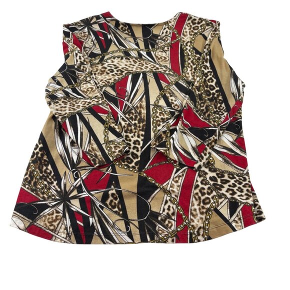 Chicos Animal & Abstract Print Top Size 2 Medium 3/4 Sleeves Red Gold - Picture 5 of 6